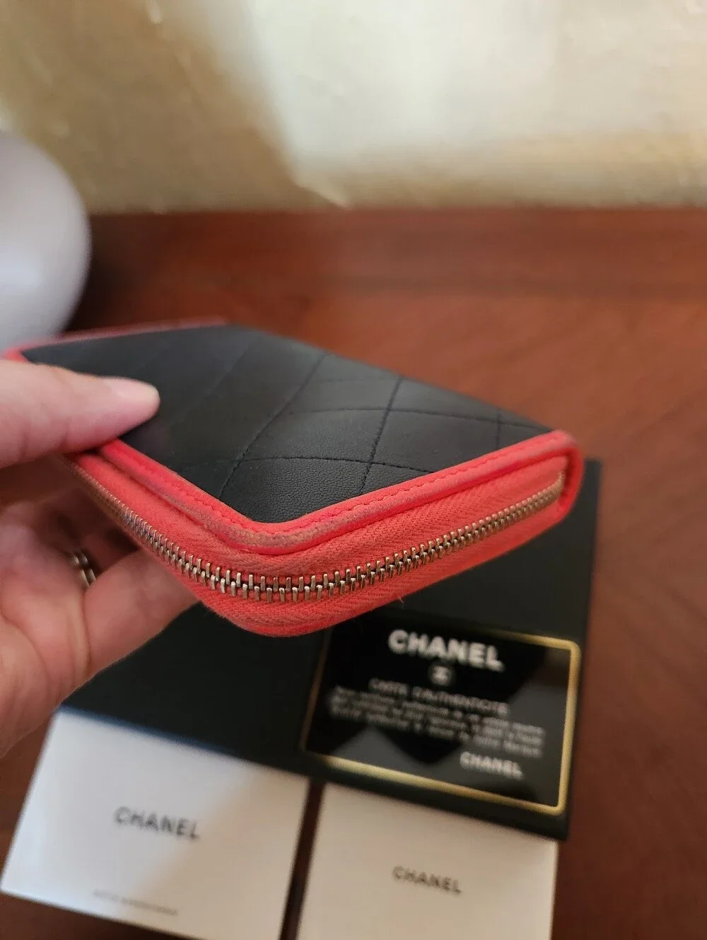 Chanel Matelasse Navy Pink Zip Medium Wallet